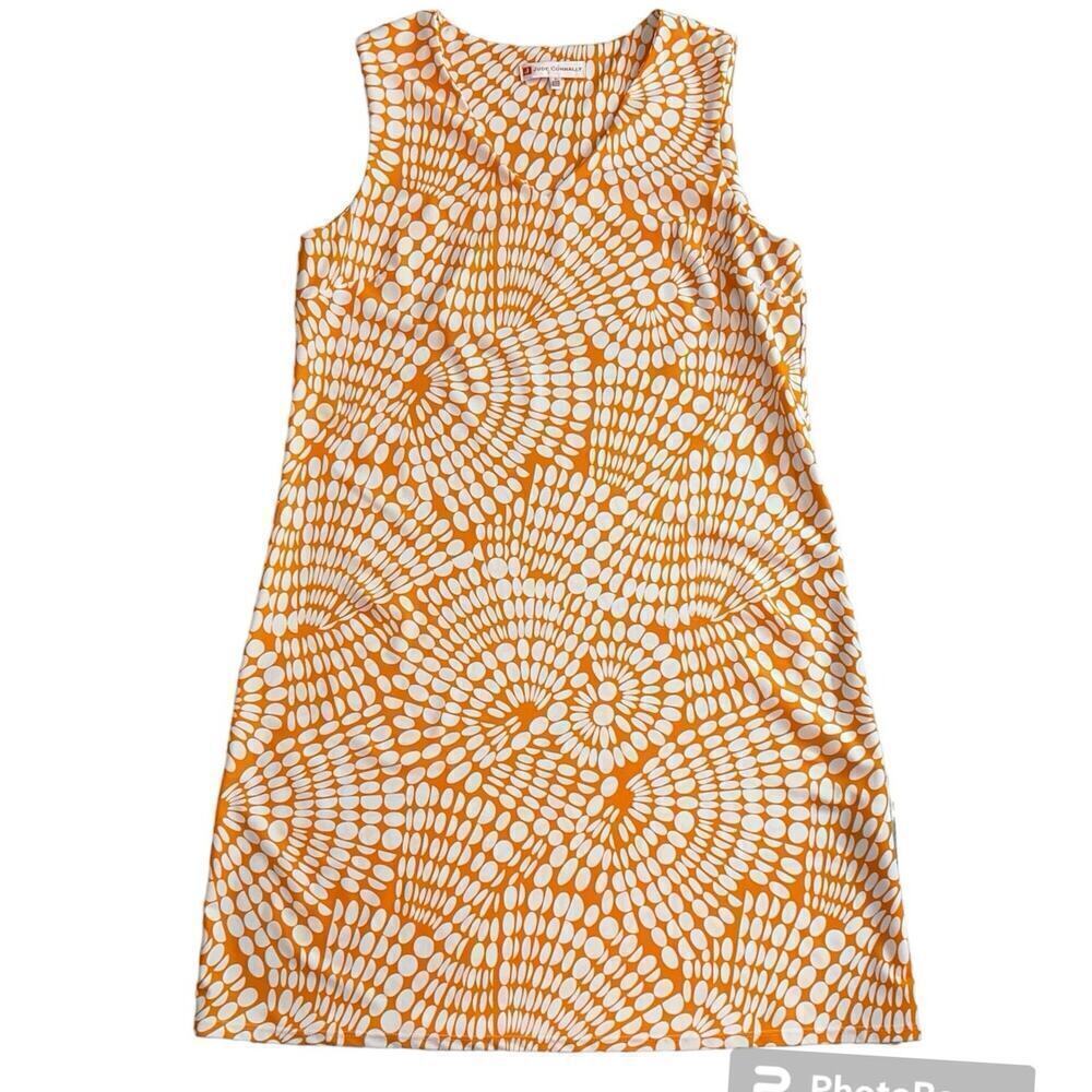 Jude Connolly Juliet Orange White Sunburst V-Neck A-Line Shift Dress, Size L